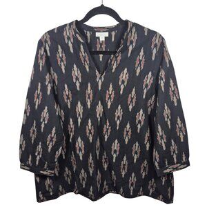 J Jill Pure Jill Top Womens L Black Cotton Tunic 3/4 Sleeve V Neck Lightweight